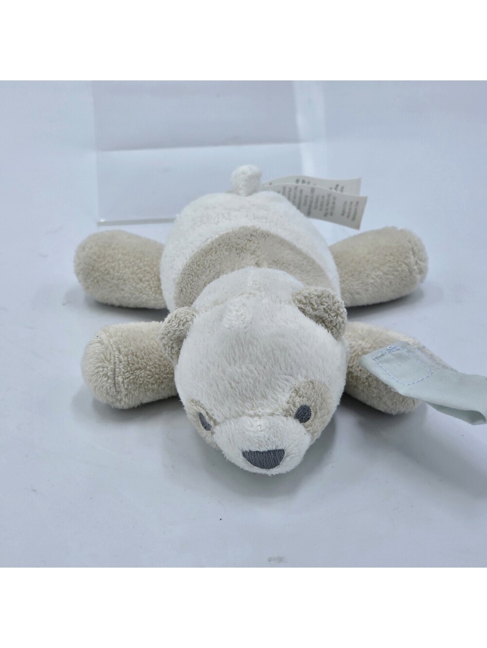 Carter’s Panda Bear Pacifier Loop Holder Plush Baby Toy Rattle Tan White
